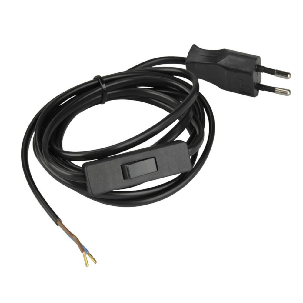 Euro-Zuleitung mit Schnurschalter max. 500 W, 2 m schwarz