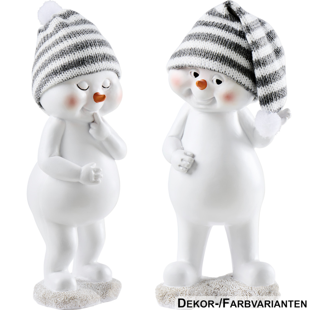 Dekofigur Schneemann 21 cm aus Polyresin mit Strickm&uuml;tze