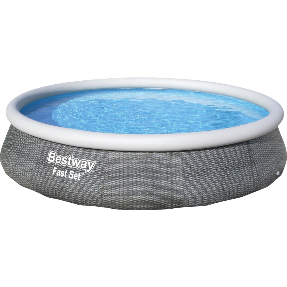 Bestway&reg; Fast Set&trade; Aufstellpool 396x84cm Rattan-Optik schiefergrau inkl. Pumpe  image number 1