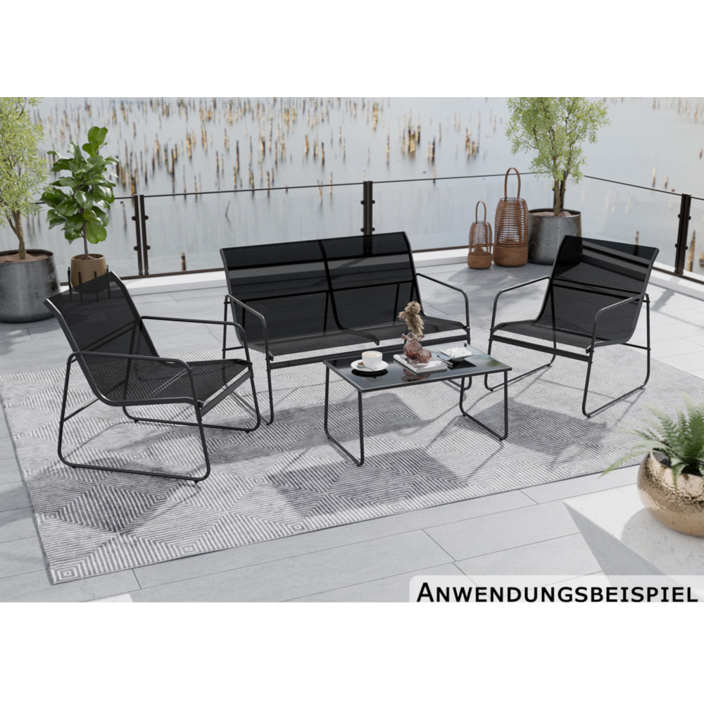 Lounge-Set 4-teilig mit Metallgestell und Glastisch image number 5