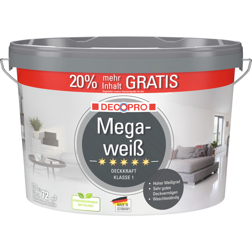 DECOPRO Megawei&szlig; 12 Liter matt hochdeckend
