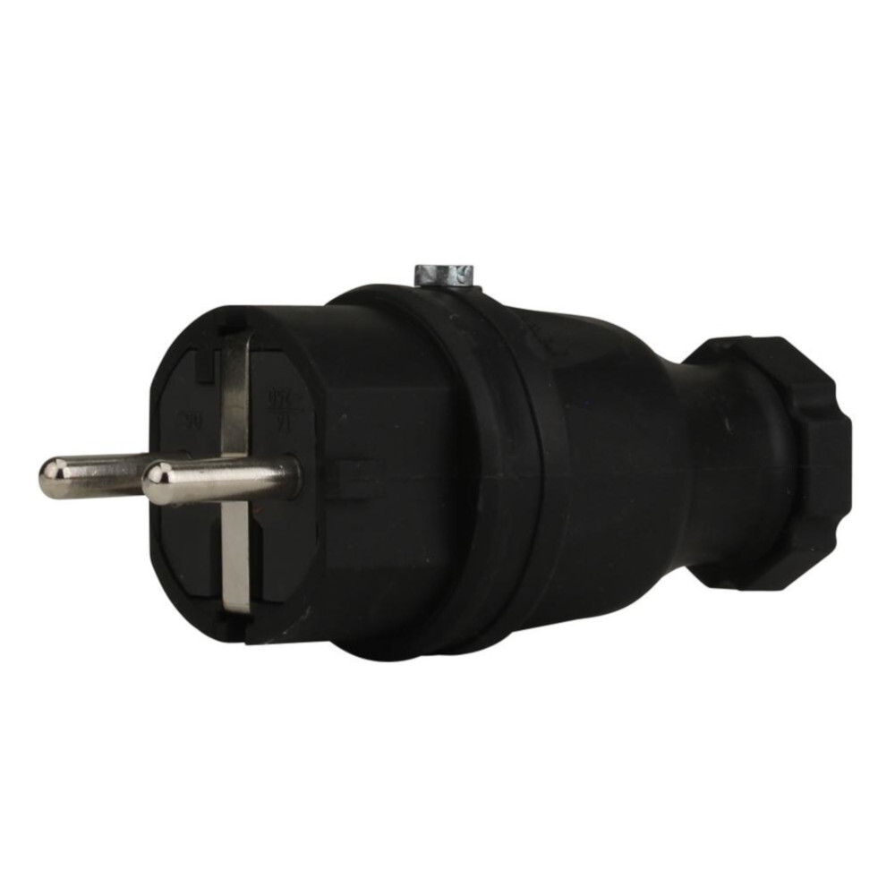 Schutzkontakt-Stecker Vollgummi IP44 schwarz