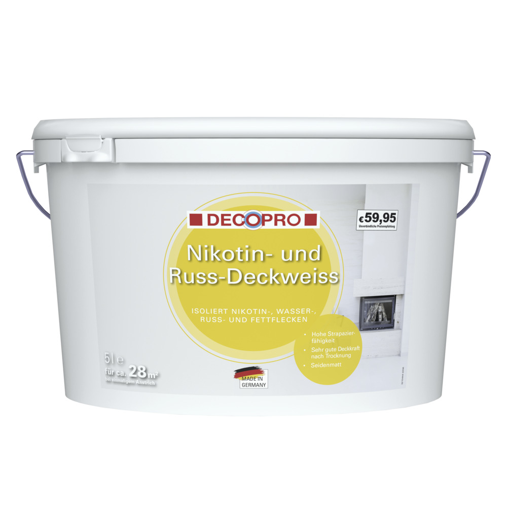 DECOPRO Nikotin und Ru&szlig; Deckwei&szlig; 5 Liter wei&szlig; matt