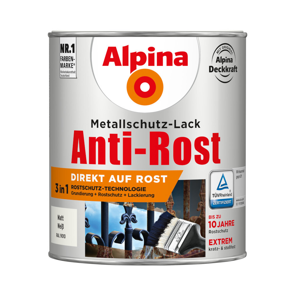 Alpina Metallschutzlack matt wei&szlig; 750 ml RAL 9010