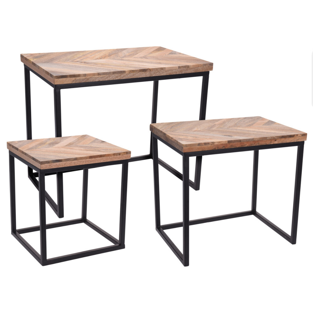 Beistelltisch-Set 3-teilig rechteckig mit Mangoholz-Tischplatte und Rahmen B-Ware image number 0