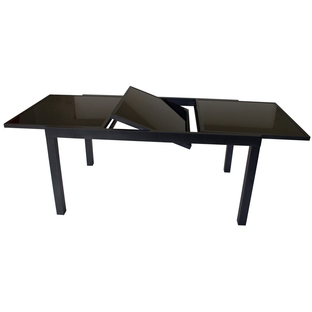 Gartentisch Torino 150/210x90x75cm ausziehbar Alu Glas Schwarz pulverbeschichtet