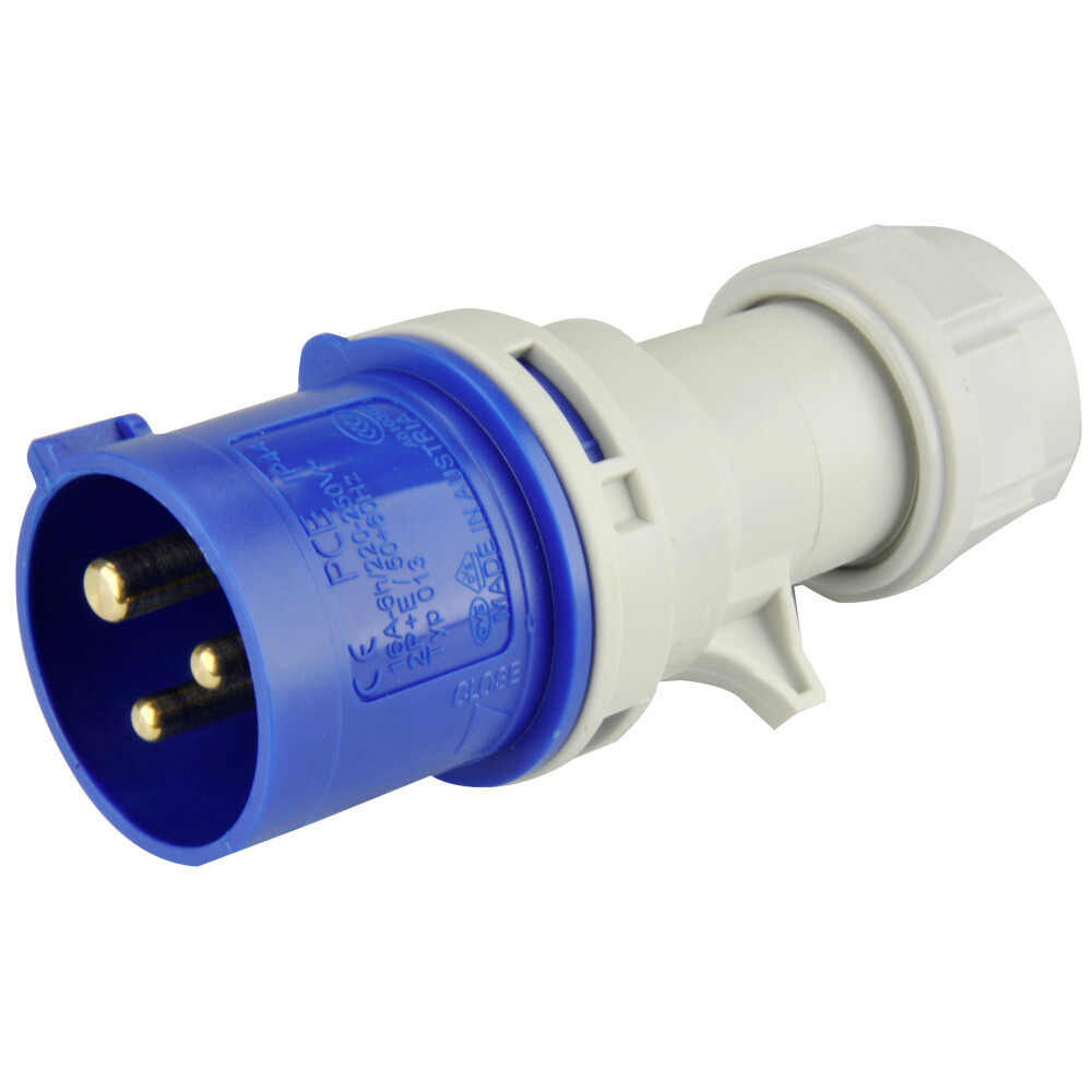 CEE Stecker 3-polig 16A 230V IP44 blau