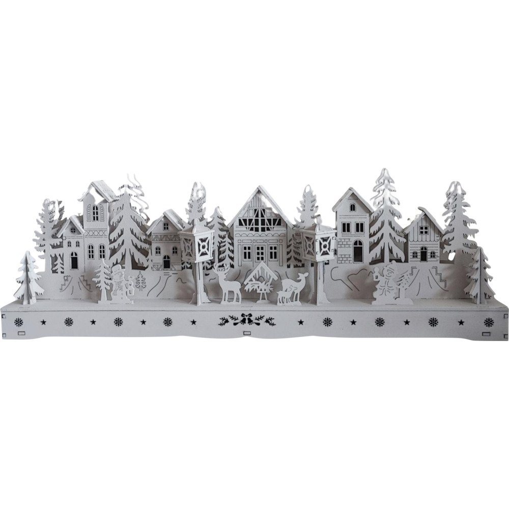 LED-Winterszene Holz wei&szlig; 15 LEDs