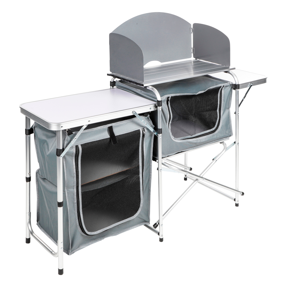 Campingtisch klappbar, mit Aluminiumgestell, Windschutz und MDF-Platte