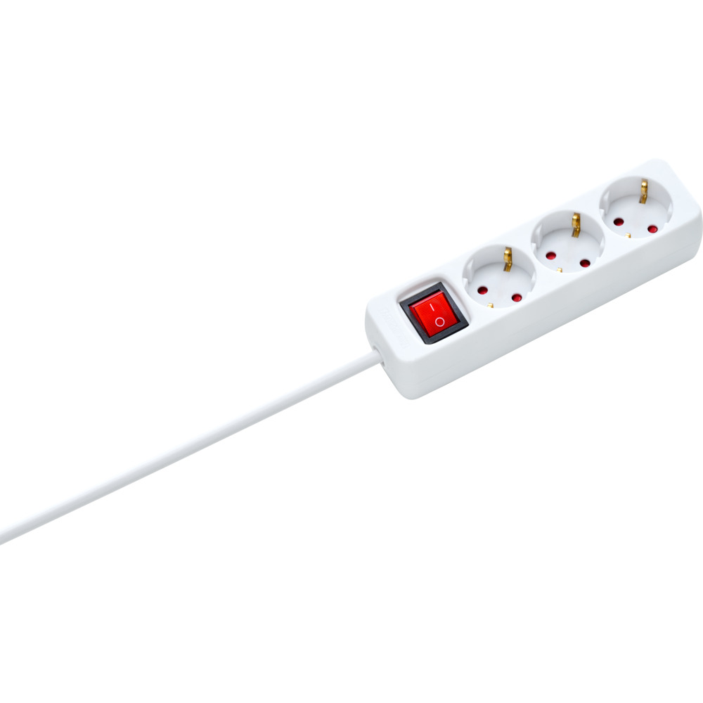 Steckdosenleiste 3-fach 1,4 m mit Schalter und Ber&uuml;hrungsschutz wei&szlig;