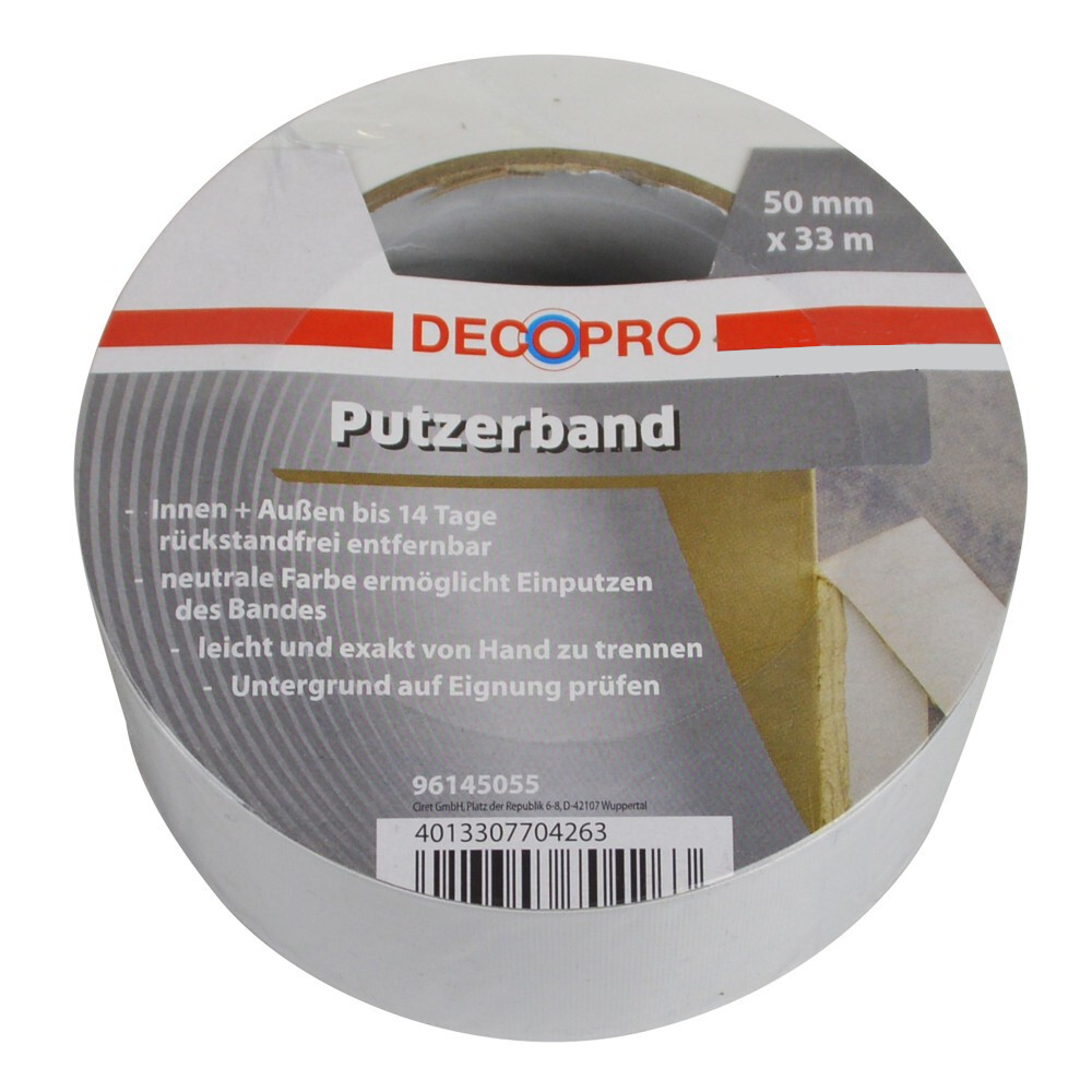 Putzband 50 mm x 33 m quergerillt, wei&szlig;
