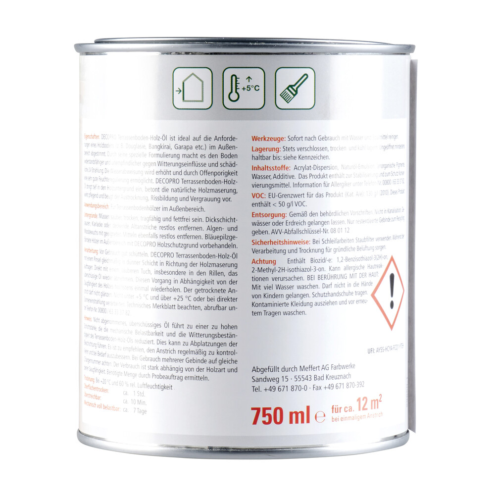 DECOPRO Terrassenboden-Holz-&Ouml;l 750 ml, naturbraun image number 1