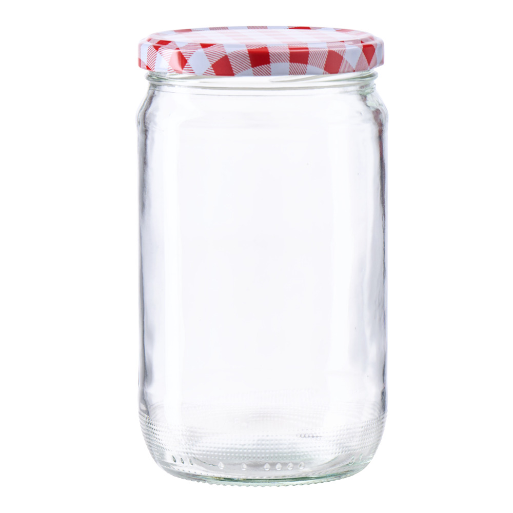 Einmachglas 720 ml mit wei&szlig;-rot kariertem Deckel