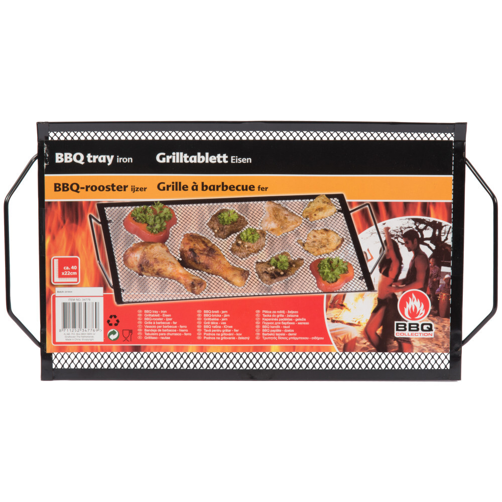 BBQ-Grilltablett feinmaschig aus schwarzem Eisen mit Tragegriffen