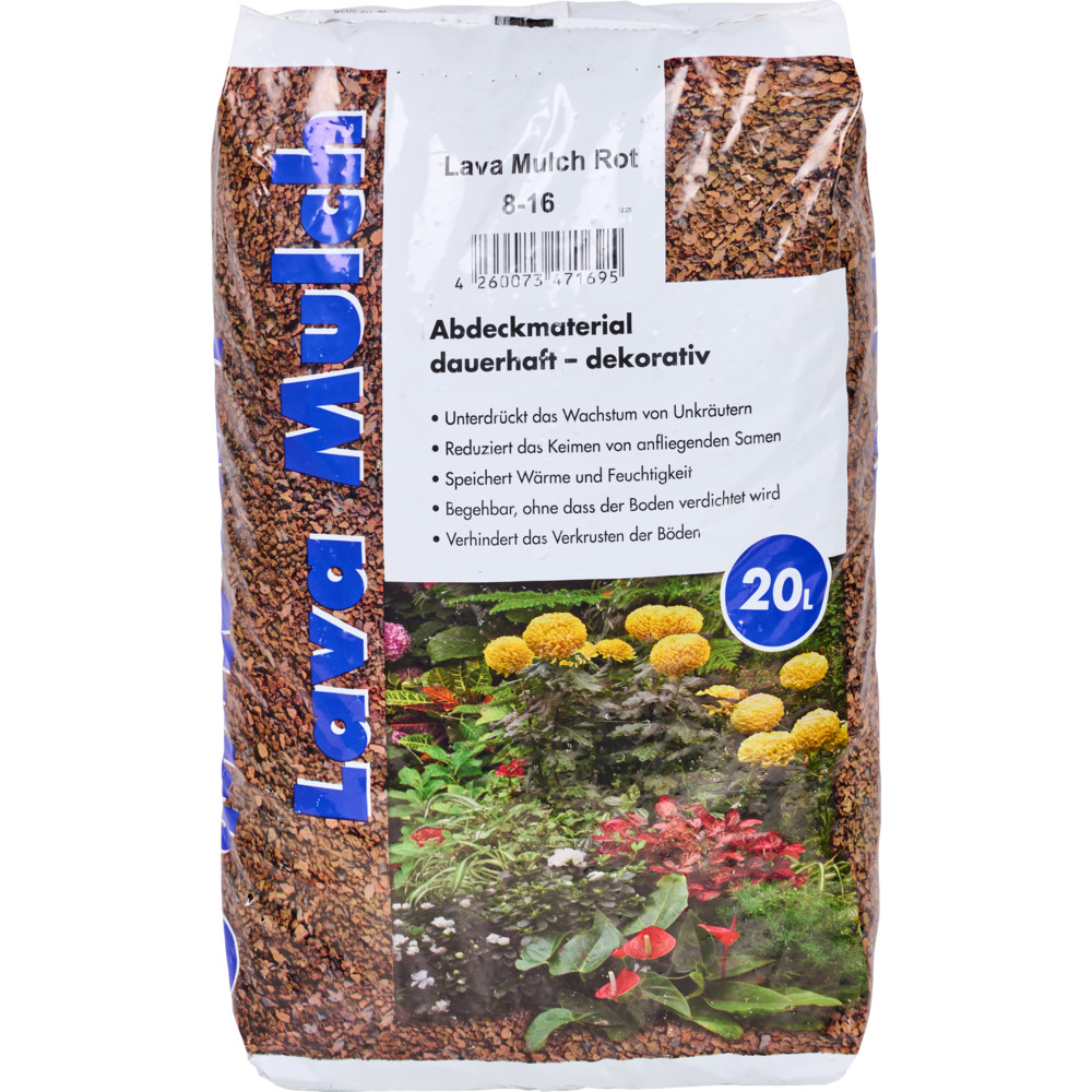 Lava-Mulch 20 Liter mit K&ouml;rnung von 8 bis 16mm in Rot