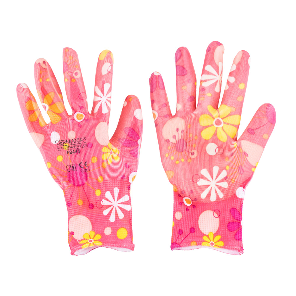 Damen Gartenhandschuhe Gr&ouml;&szlig;e 9 mit Blumenmotiv