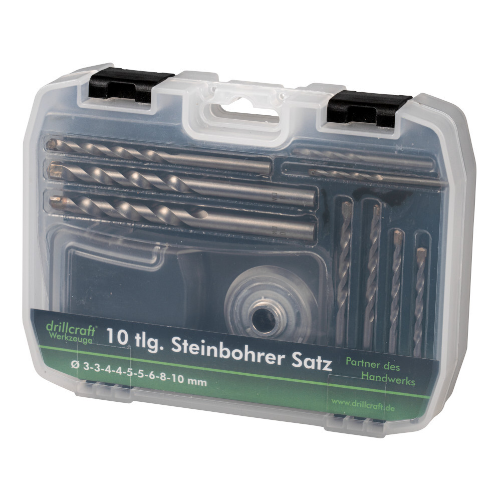 Steinbohrersatz 10-teilig, 3-10 mm, mit Bohrstaubf&auml;nger