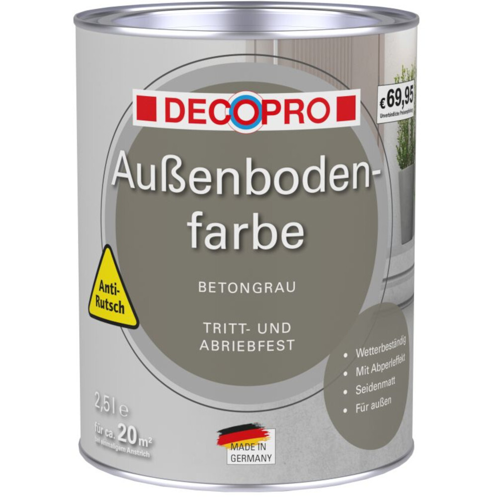 DECOPRO Au&szlig;enbodenfarbe 2,5 Liter Betongrau seidenmatt