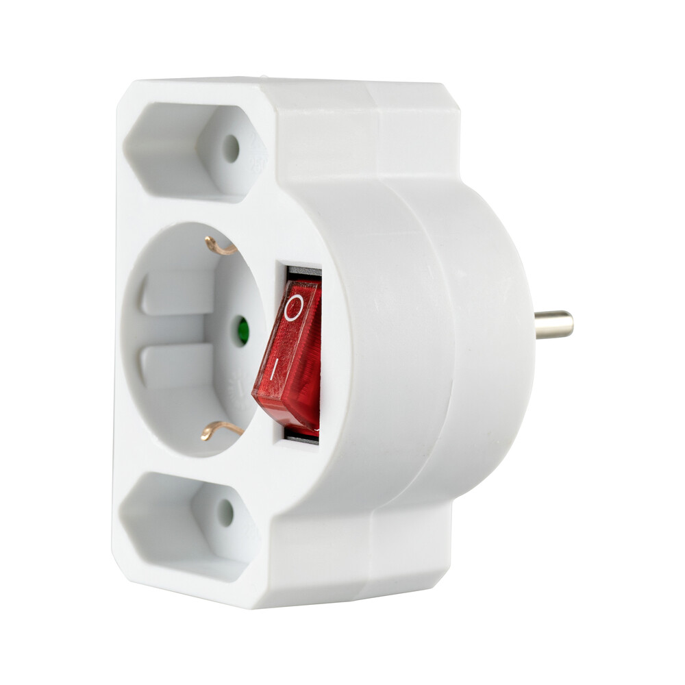 Steckdosenadapter 3-fach mit Schalter wei&szlig; f&uuml;r innen image number 1
