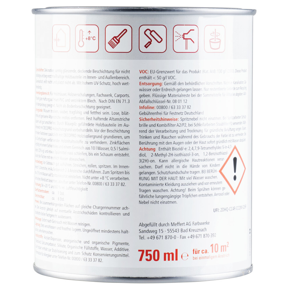 DECOPRO Wetterschutzfarbe wei&szlig; seidengl&auml;nzend 750 ml image number 1