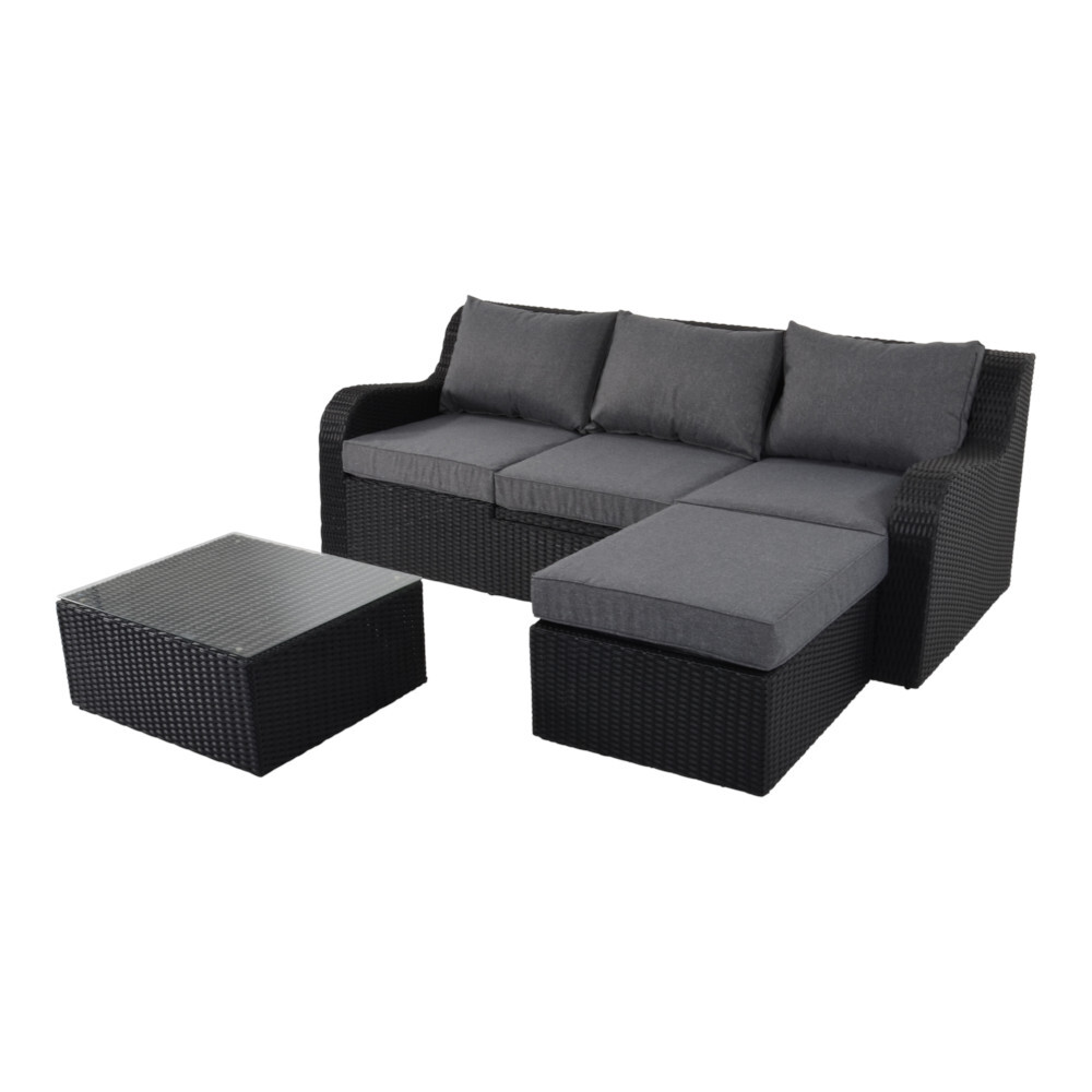 Multifunktionsbank "Pandora Black" mit Aluminiumgestell und Hockern