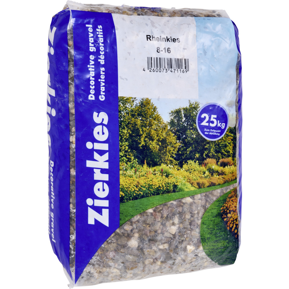 Rheinkies in K&ouml;rnung 8 bis 16 mm im 25 kg Sack