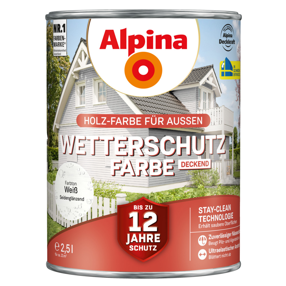 Alpina Wetterschutzfarbe wei&szlig; 2,5 Liter deckend