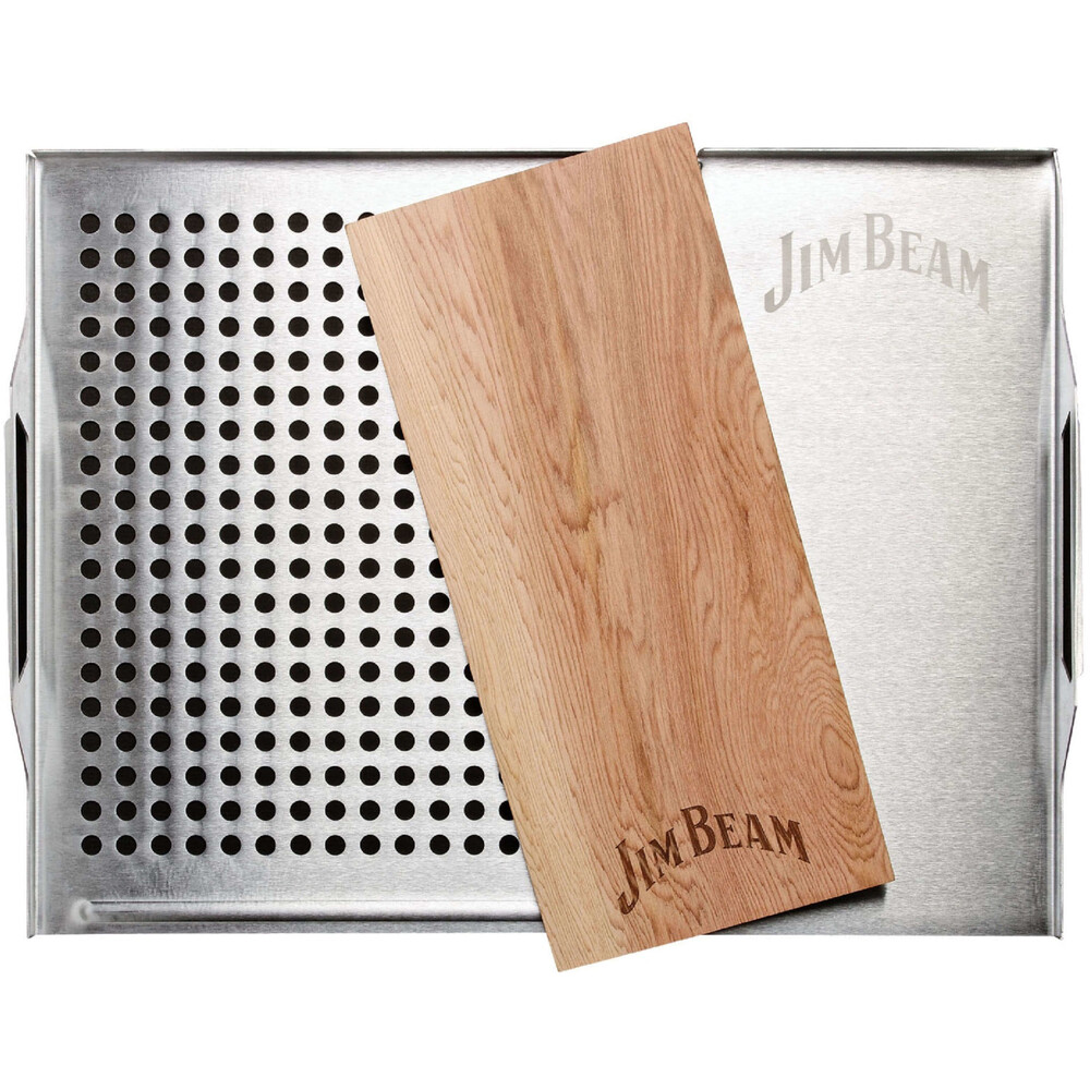 JIM BEAM Edelstahl-Grillauflage mit Zedernholz-Platte