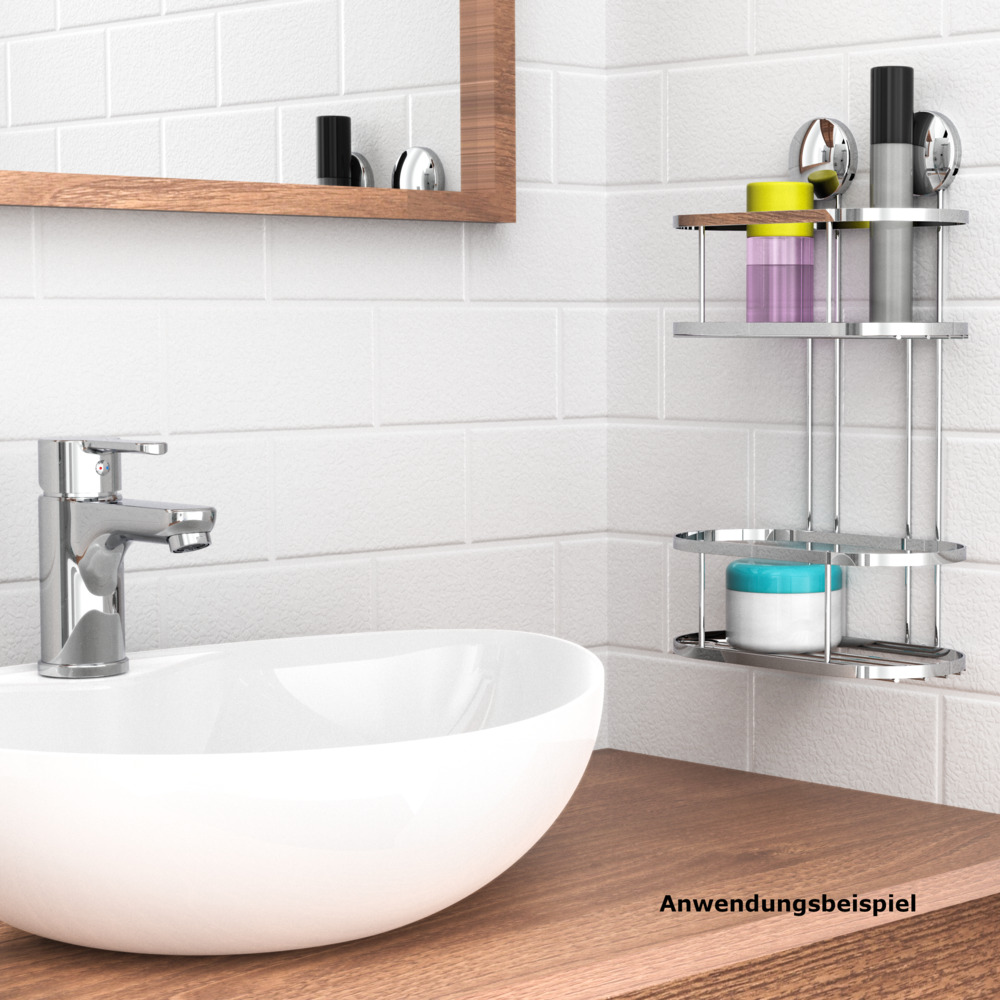 Dusch-Wandablage 2 Etagen zum Kleben oder Schrauben, verchromt image number 3