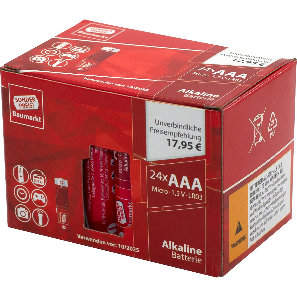 Sonderpreis Baumarkt Alkaline Batterien LR03 AAA, 24 St&uuml;ck