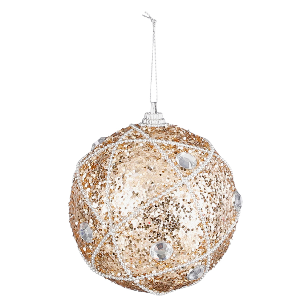 Weihnachtskugel &Oslash; 8 cm aus Polystyrene in Champagner mit Dekosteinen