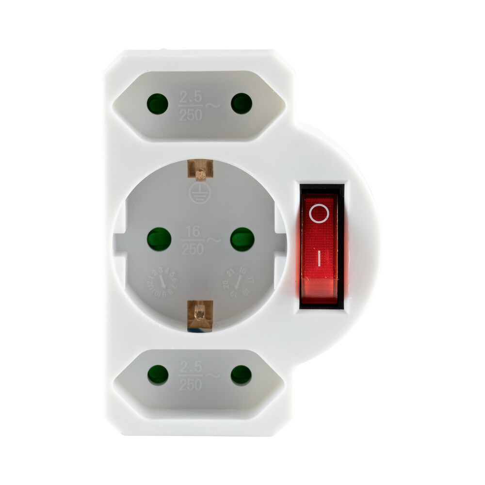 Steckdosenadapter 3-fach mit Schalter wei&szlig; f&uuml;r innen