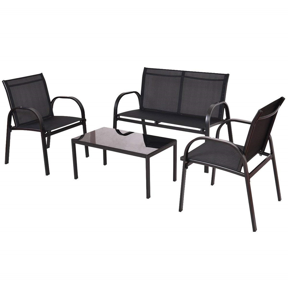 Lounge-Set 4-teilig Metall und Textilgewebe schwarz