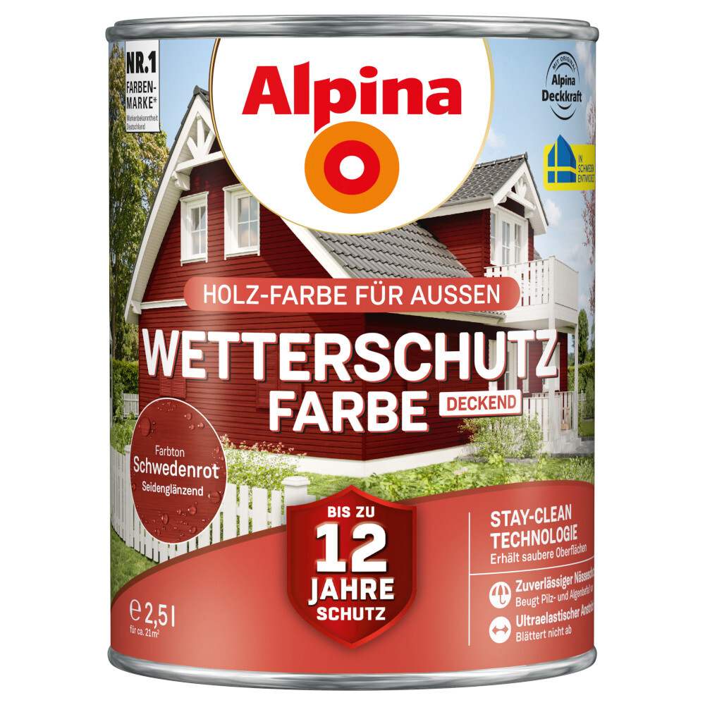 Alpina Wetterschutzfarbe Schwedenrot 2,5 Liter deckend