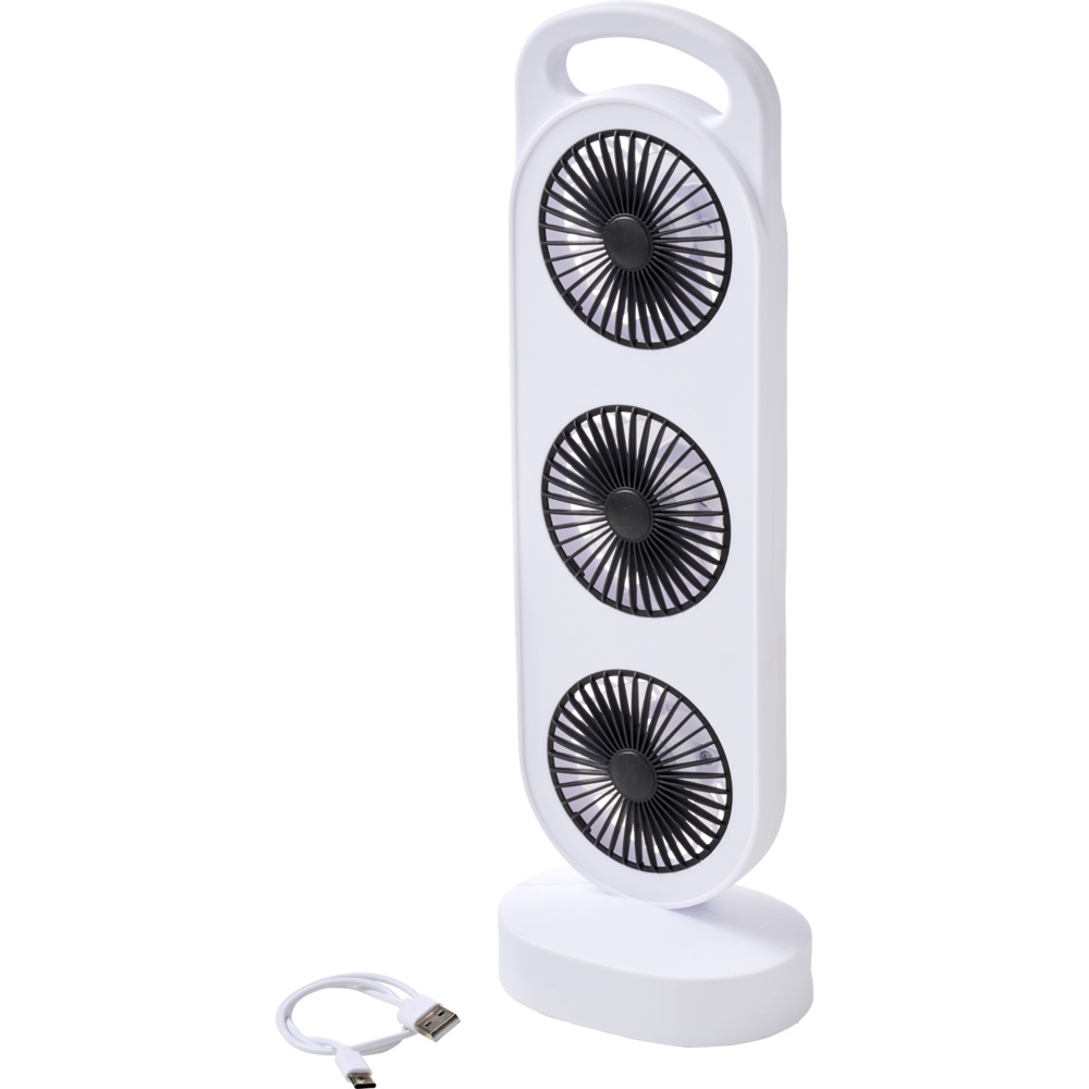 Wiederaufladbarer Tischventilator wei&szlig;, mit 3 L&uuml;ftern und USB‑C
