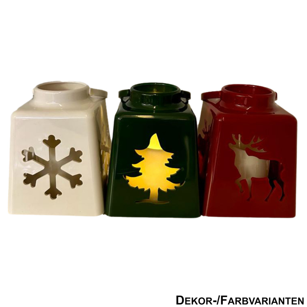 Laterne mit LED Kerze Xmas 10,5 x 14 cm, sortiert