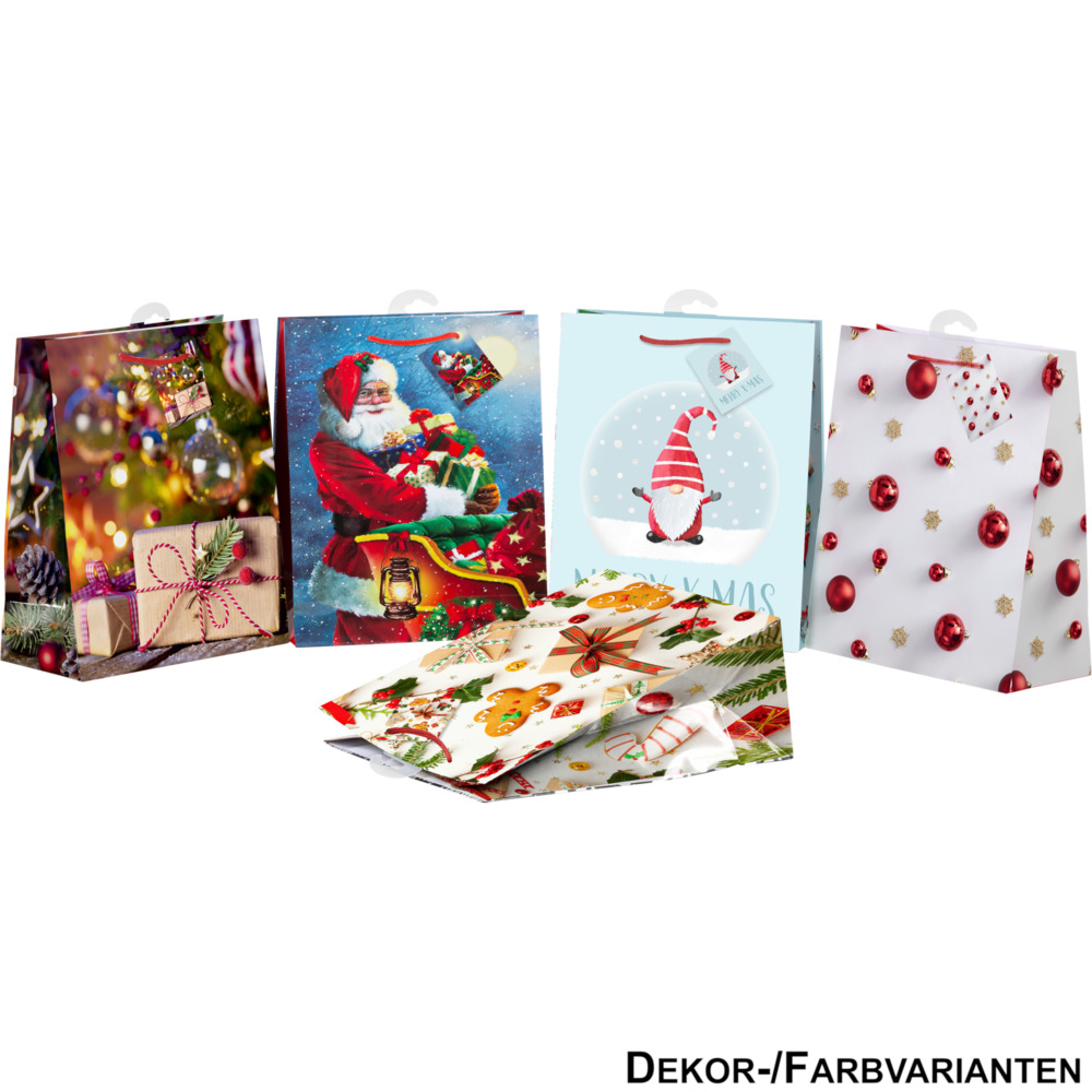 Geschenktasche gro&szlig; mit Weihnachtsdekor und Kordel