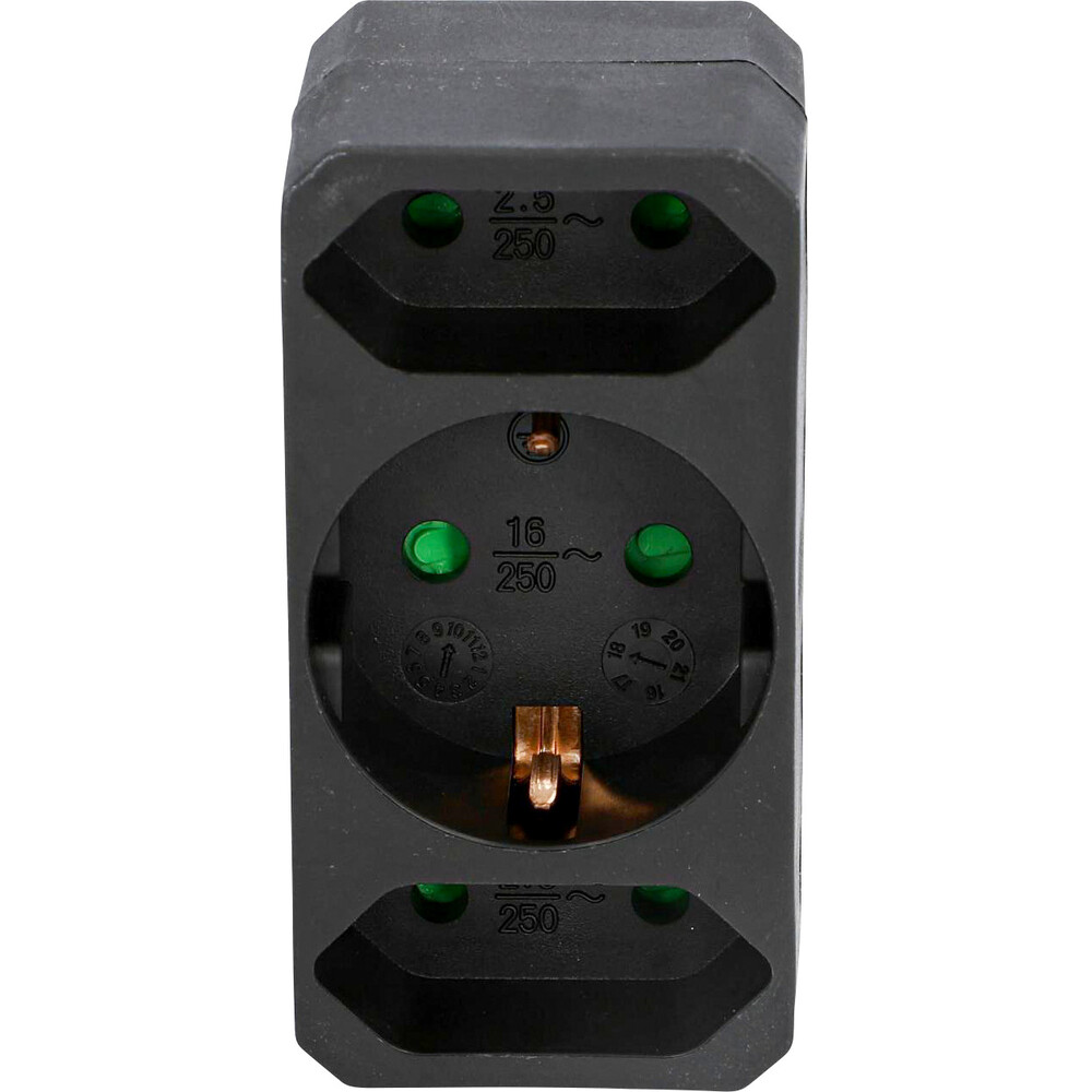 Steckdosenadapter 3-fach f&uuml;r innen schwarz 