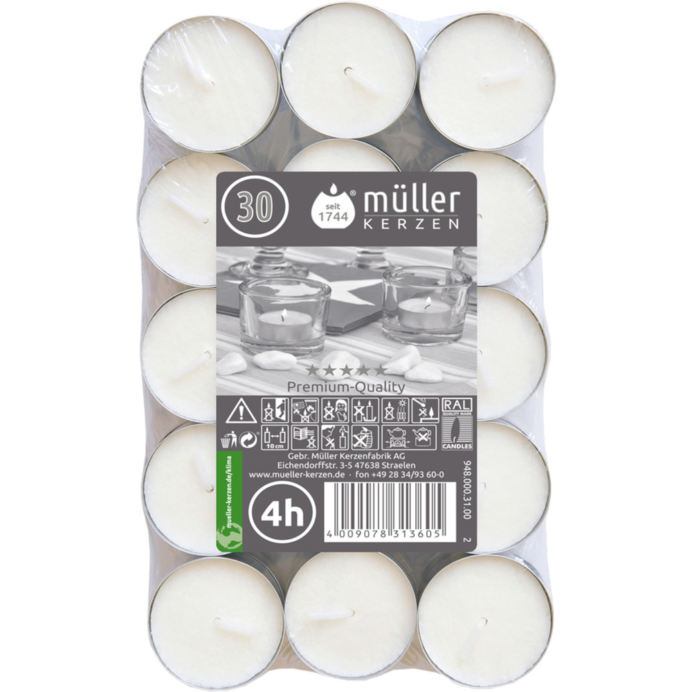 Teelichter 30er-Pack wei&szlig;